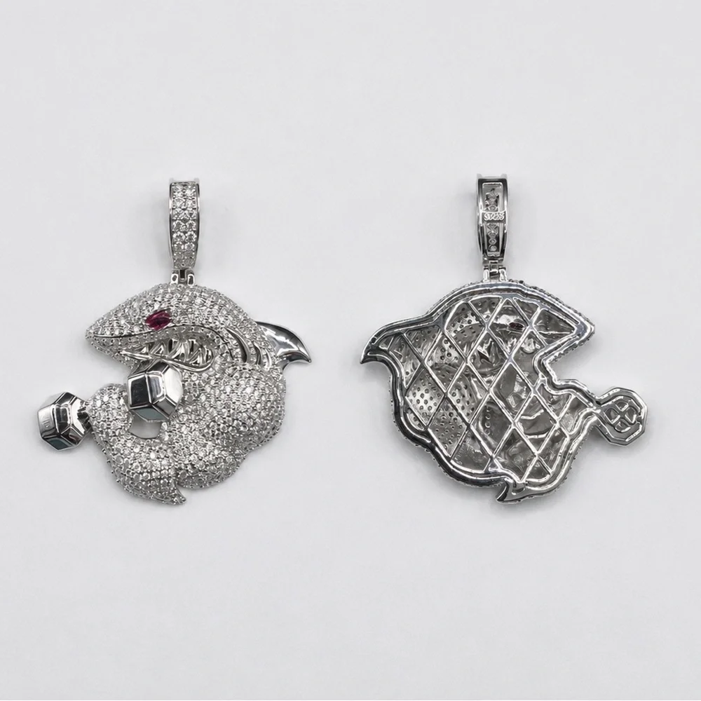Iced Out Bodybuilder Shark Pendant - 925 Sterling Silver 3.90CT MOISSANITE